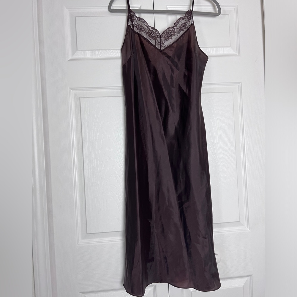 Brown lace trim slip dress